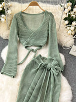 Knitted Crop Top and Slit Skirt Set