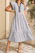 Striped Ruffle Sleeve Midi Dress