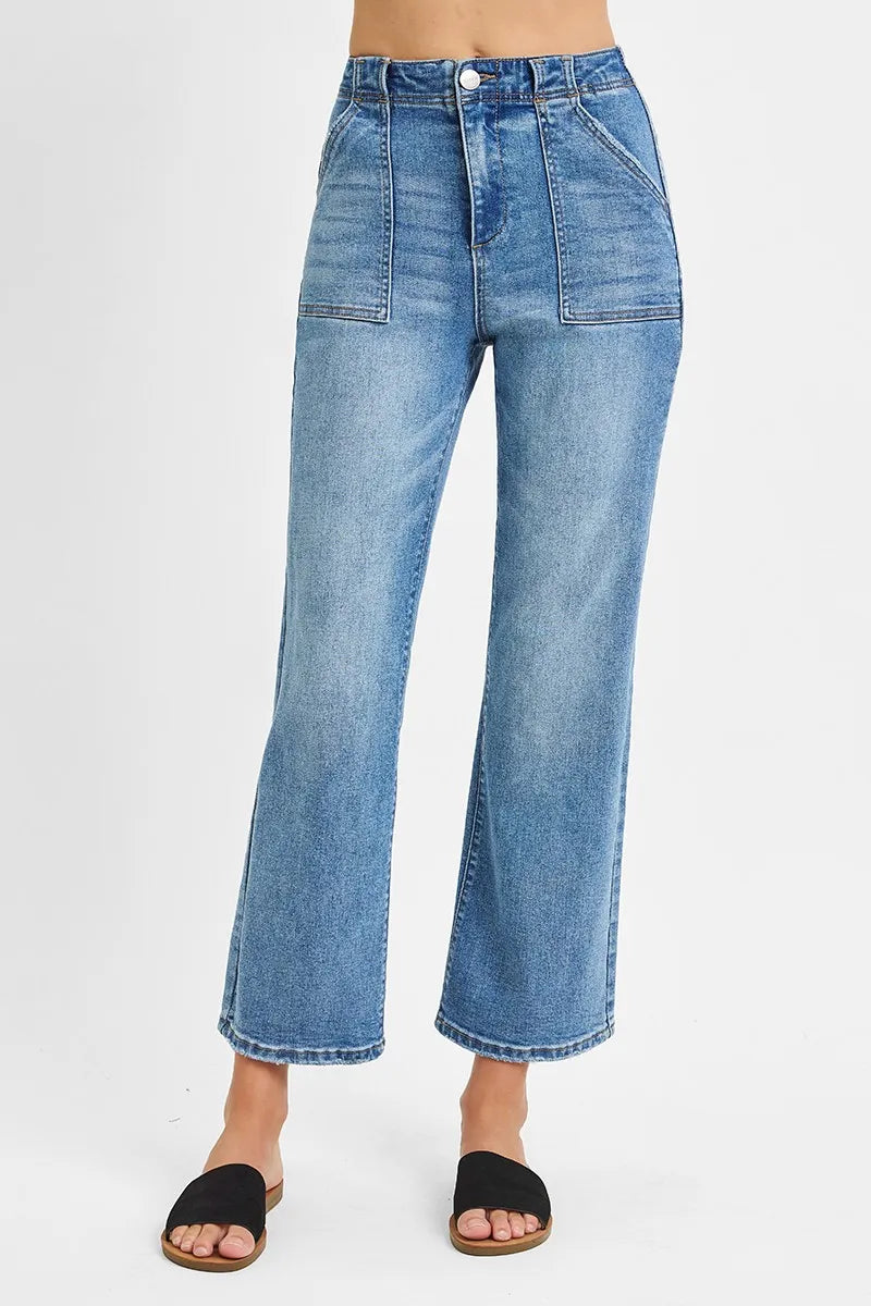 RISEN Full Size High Waisted Bootcut Cropped Jeans Plus Size - Ladyez