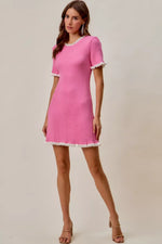 SO ME Contrast Ruffled Sweater Knit Mini Dress