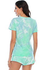 Tie-Dye Round Neck Short Sleeve Top and Shorts Lounge Set - Ladyez