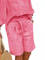 Full Size Johnny Collar 3/4 Sleeve Top and Shorts Set Plus Size