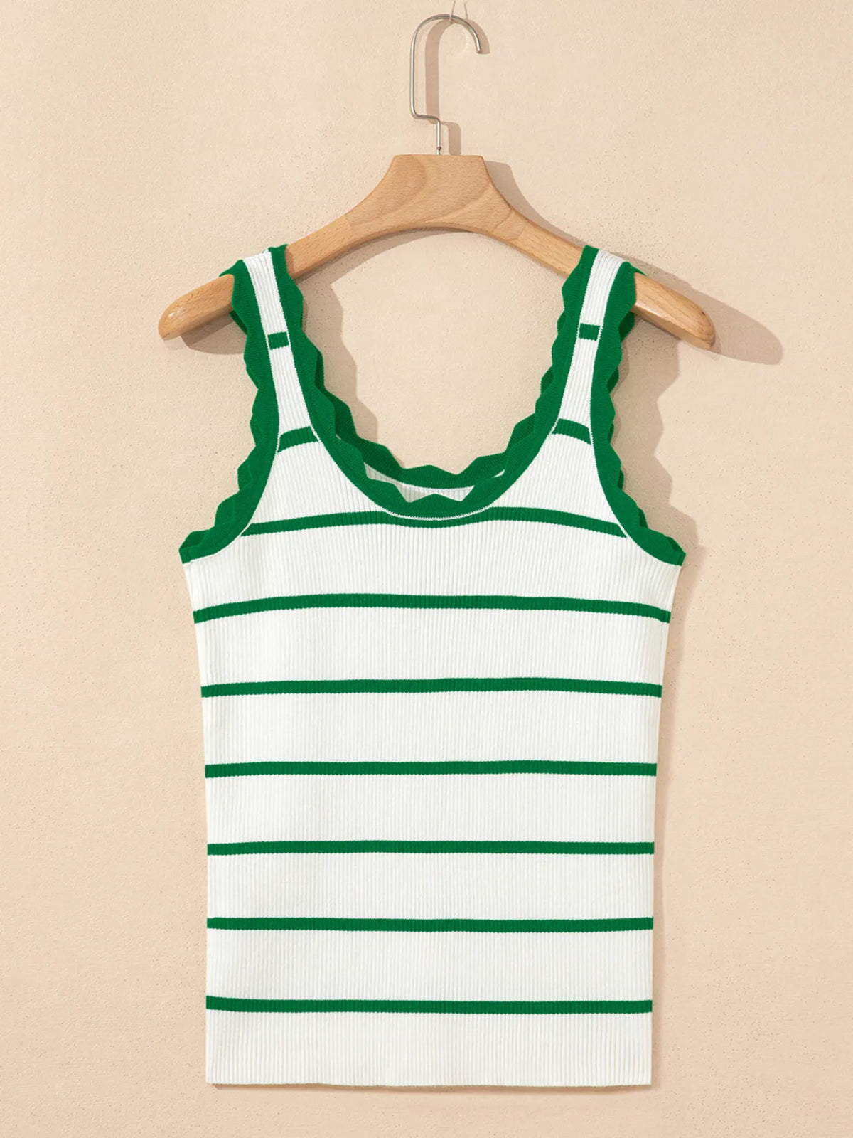 Stripe Scalloped Edge Crew Neck Knit Tank Top - Ladyez