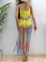 Fringe Scoop Neck Spaghetti Strap Cover-Up - Ladyez
