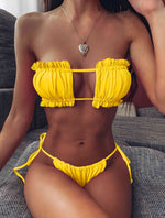 Frill Trim Ruched Bikini Set - Ladyez