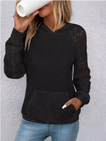 Lace Sleeve Kangaroo Pocket Hoodie