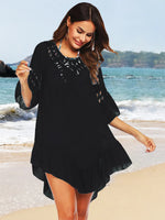 Backless Cutout Three-Quarter Sleeve Cover Up - Ladyez