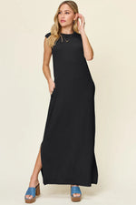Double Take Full Size Texture Mock Neck Sleeveless Maxi Dress - Ladyez
