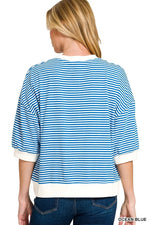 Zenana Striped Contrast Trim Banded Bottom Top
