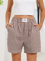 Gingham Elastic Waist Casual Shorts