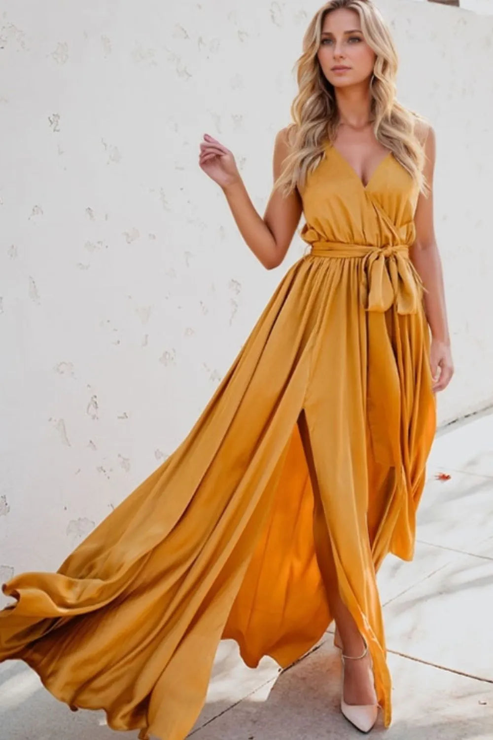 Surplice Tie Waist Maxi Dress - Ladyez