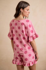 BiBi Polka Dots Printed Ruffled Detail Top And Shorts Set
