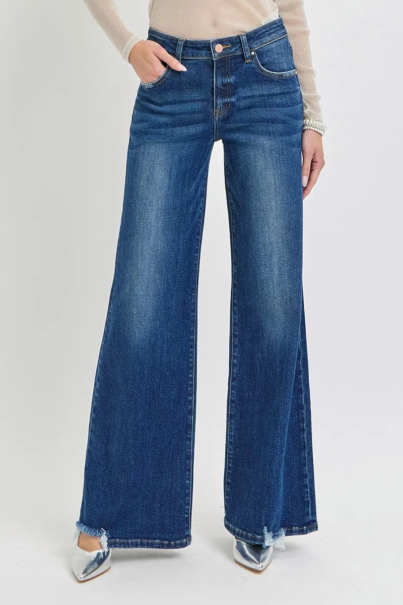 RISEN Full Size Mid Rise Wide Jeans Plus Size - Ladyez