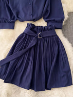 Puff Sleeve Shirt and Pleated Skirt Set