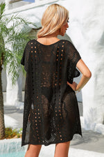 Angel Wings Openwork Plunge Dolman Sleeve Cover-Up Dress - Ladyez