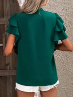 Ruffle Sleeve Notched Blouse - Ladyez