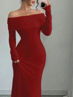 Off-Shoulder Long Sleeve Maxi Dress