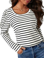 Striped Round Neck Long Sleeve T-Shirt - Ladyez