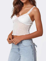 Ruffle Trim Swiss Dot Cami Top - Ladyez