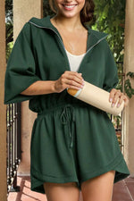 Zip-Up Drawstring Waist Romper