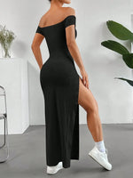 Off-Shoulder High Slit Bodycon Maxi Dress - Ladyez