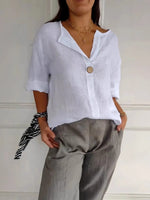Full Size Casual Notched Drop Shoulder Blouse Plus Size