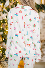 Printed Collared Neck Long Sleeve Top and Pants Lounge Set - Ladyez