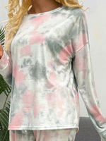 Shiny Tie-Dye Round Neck Top and Drawstring Pants Lounge Set - Ladyez