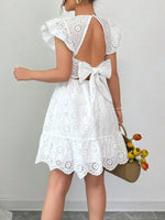 Eyelet Ruffle Sleeve Mini Dress