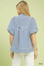 Umgee Striped Puff Sleeve Babydoll Top
