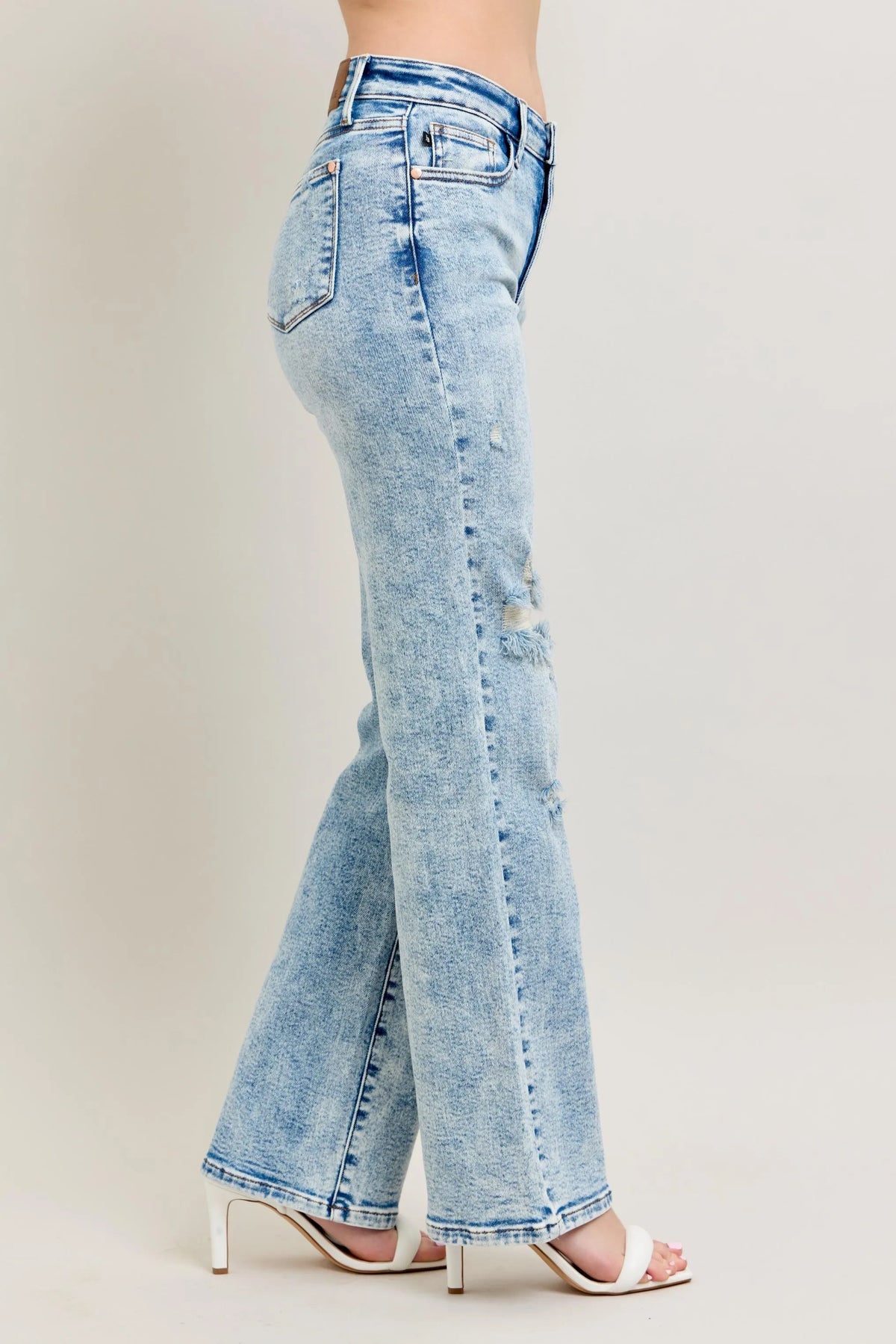 Judy Blue Full Size Hw Mineral Wash Destroy 90's Straight Jeans Plus Size - Ladyez