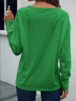 Eyelet V-Neck Long Sleeve Blouse