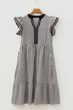 Striped Ruffle Sleeve Tiered Midi Dress
