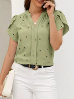 Heart Print Petal Sleeve Blouse