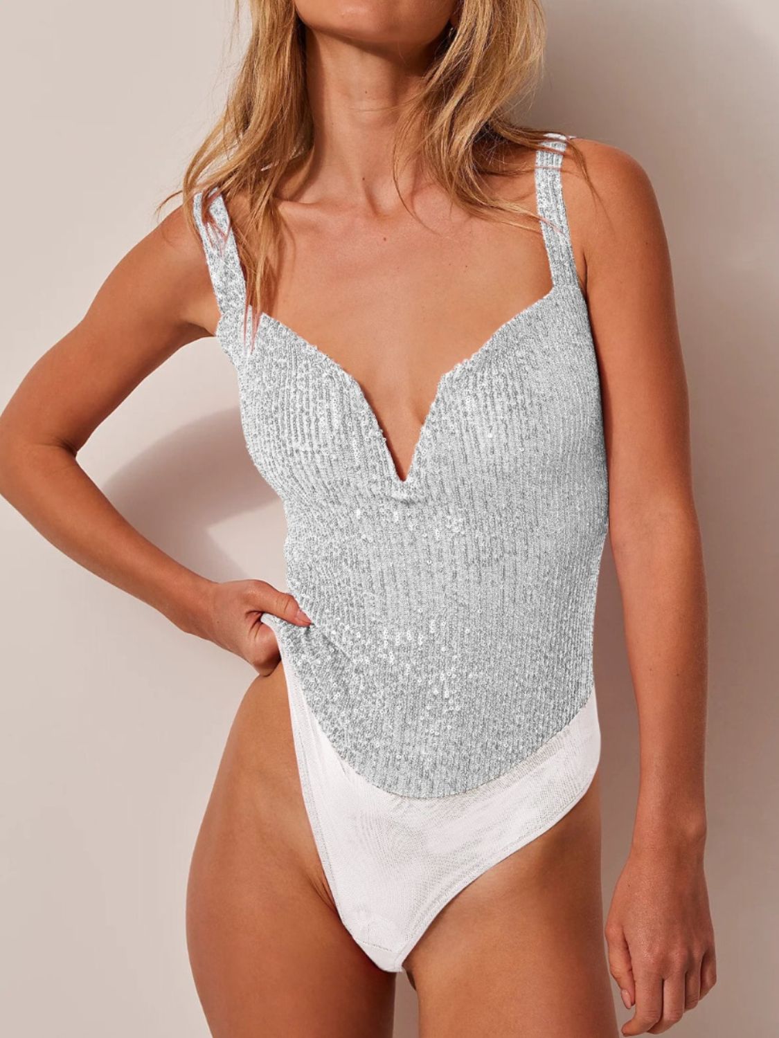 Sequin Wide Strap Bodysuit - Ladyez
