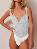Sequin Wide Strap Bodysuit - Ladyez
