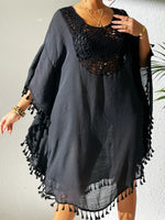 Tassel Cutout Scoop Neck Cover-Up Dress - Ladyez