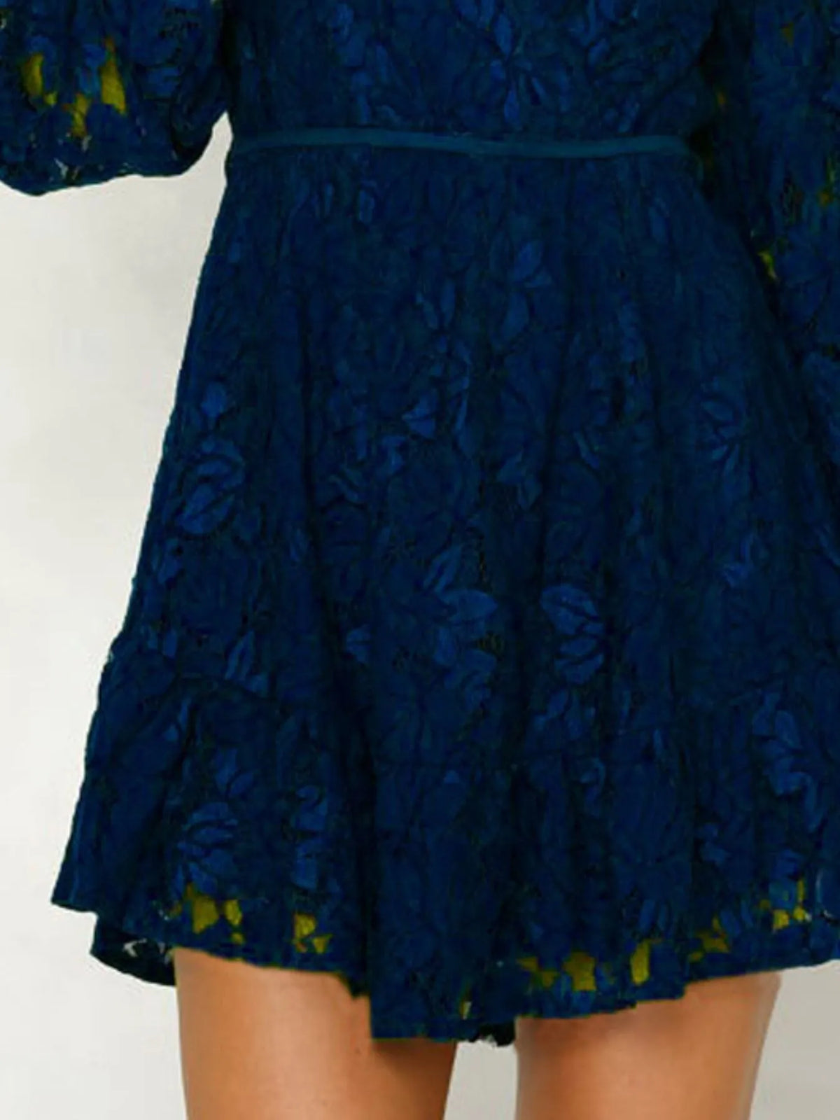Lace V-Neck Long Sleeve Mini Dress - Ladyez