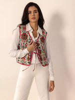 Floral Embroidered Tie-Front Vest Coat