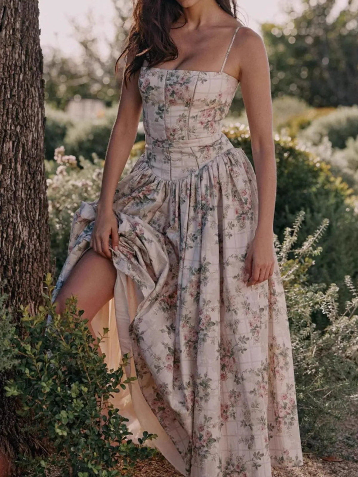 Floral Print Square Neck Maxi Cami Dress - Ladyez