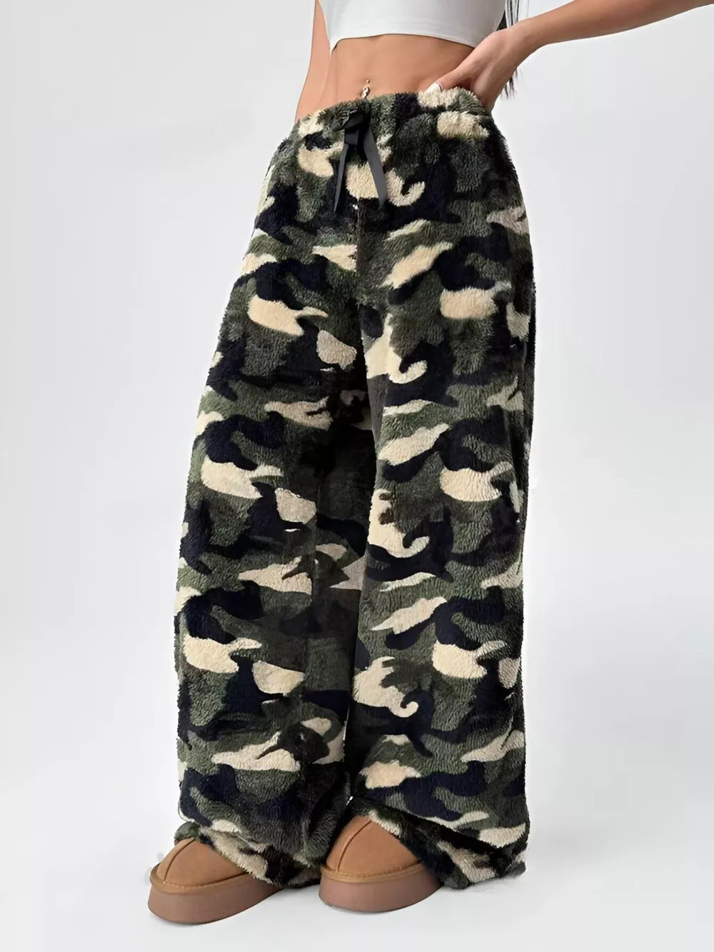 Leopard Wide Leg Plush Pants