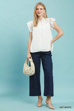 Umgee Smocked Yoke Ruffle Sleeve Blouse