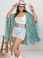 Plus Size Printed Open Front Cover-Up - Ladyez
