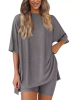 Full Size Relaxed Fit Round Neck Top and Shorts Two-Piece Set Plus Size