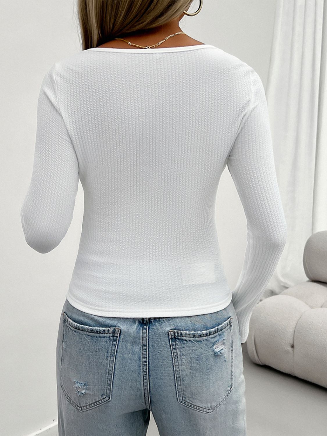 Devine Lace Detail Scoop Neck Long Sleeve T-Shirt - Ladyez