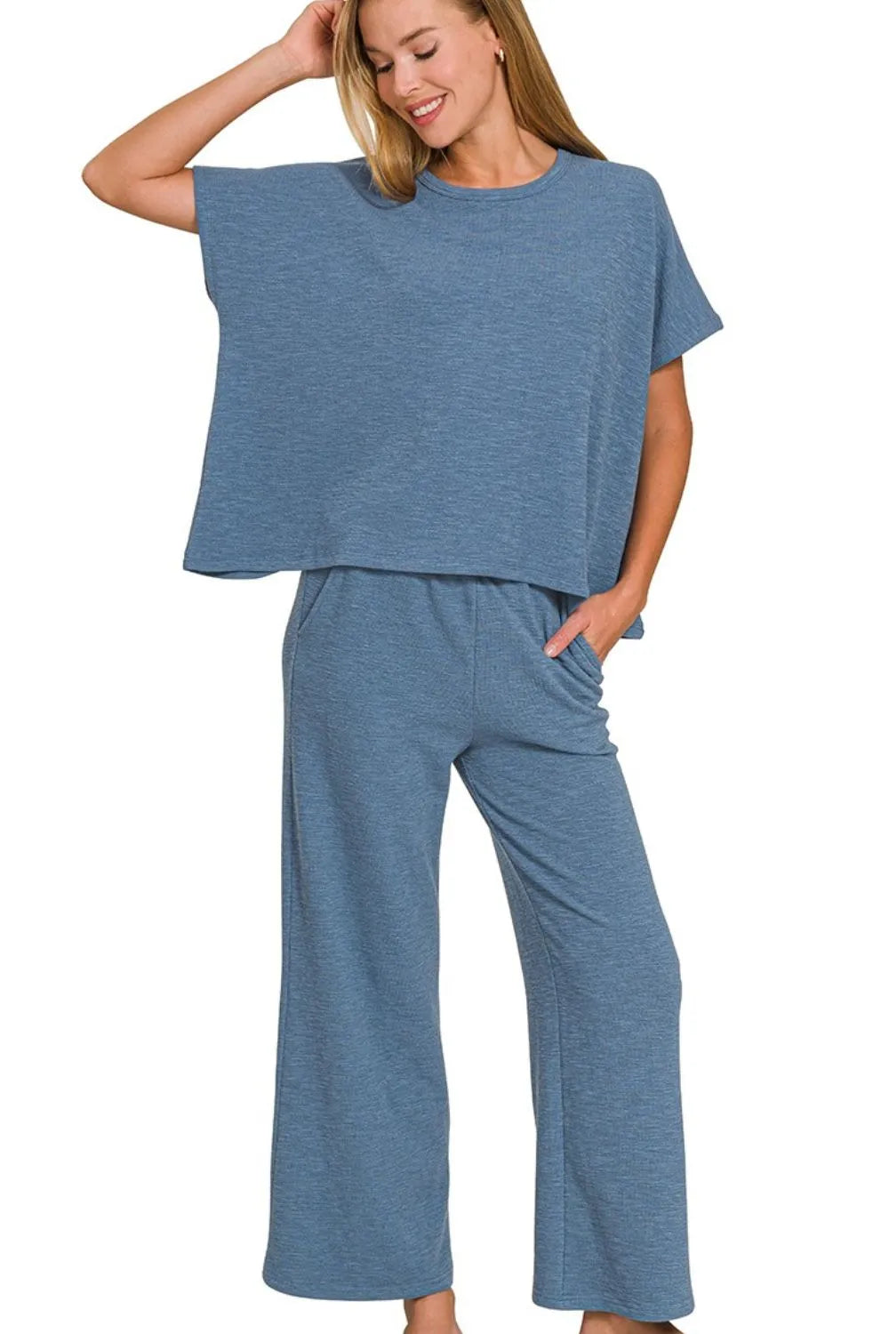 Zenana Cotton Slub Top & Pants Set - Ladyez
