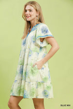 Umgee Floral Print Contrast Trim Tiered Babydoll Dress