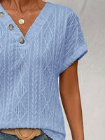 Textured V-Neck Short Sleeve Top