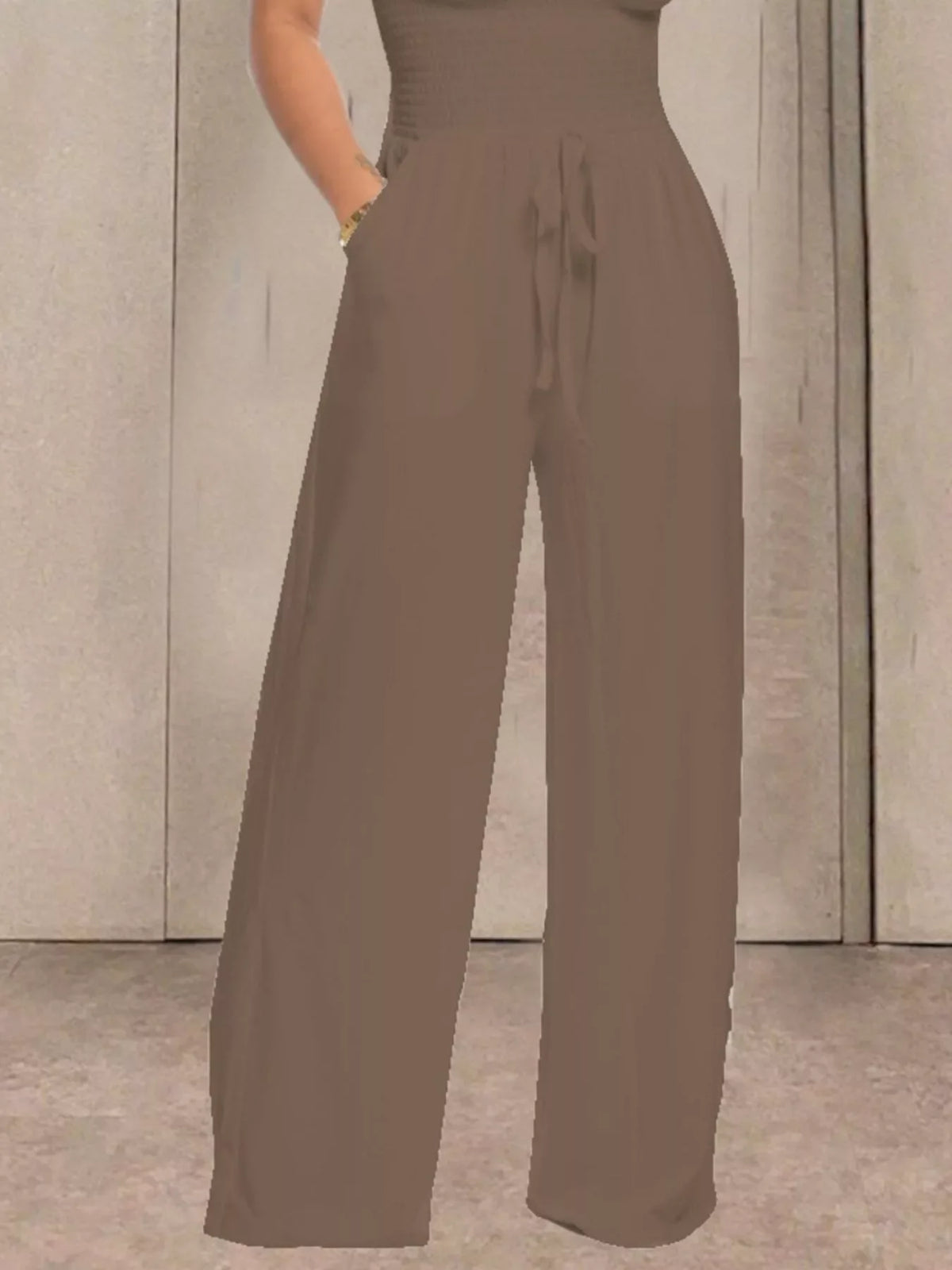 Strapless Smocked Wide-Leg Jumpsuit