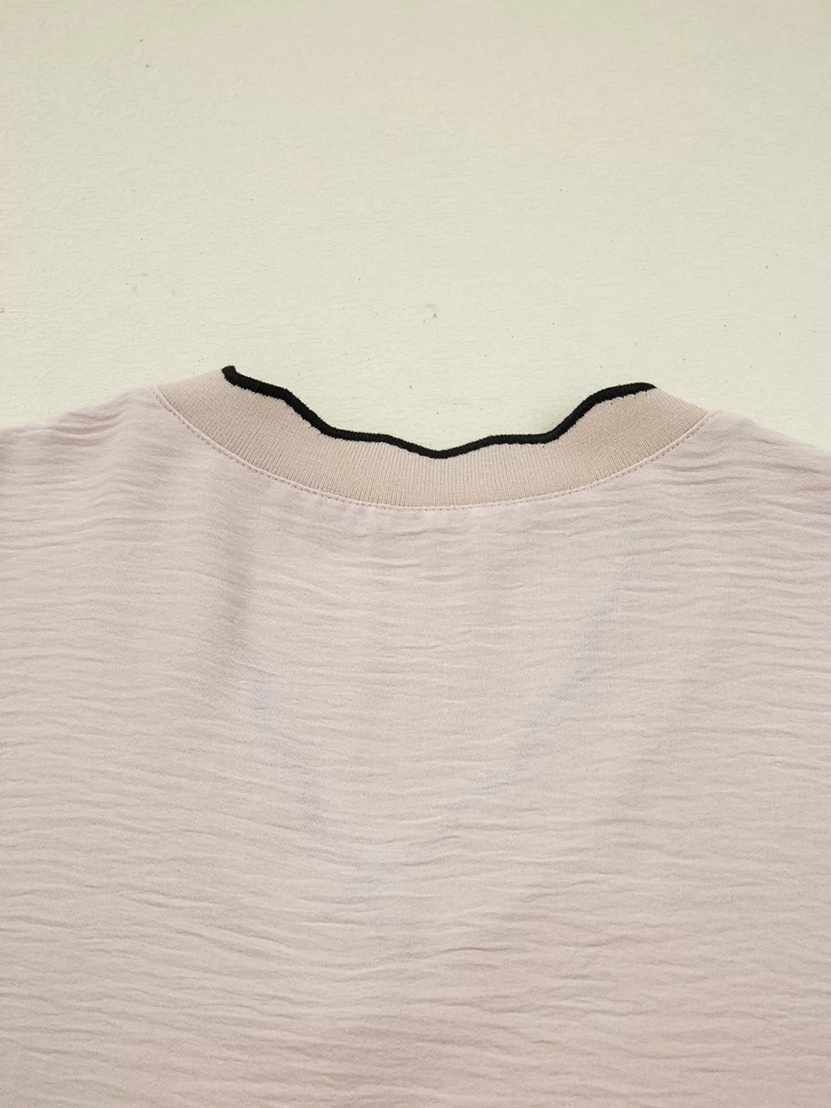 Contrast Scallop Trim V Neck Long Sleeve Blouse
